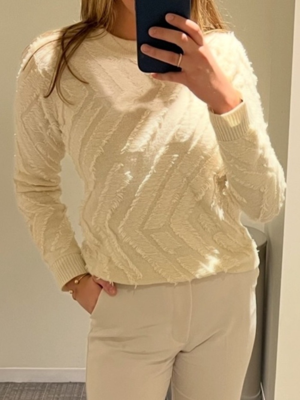 Tory Burch Cream Textured Knit Sweater